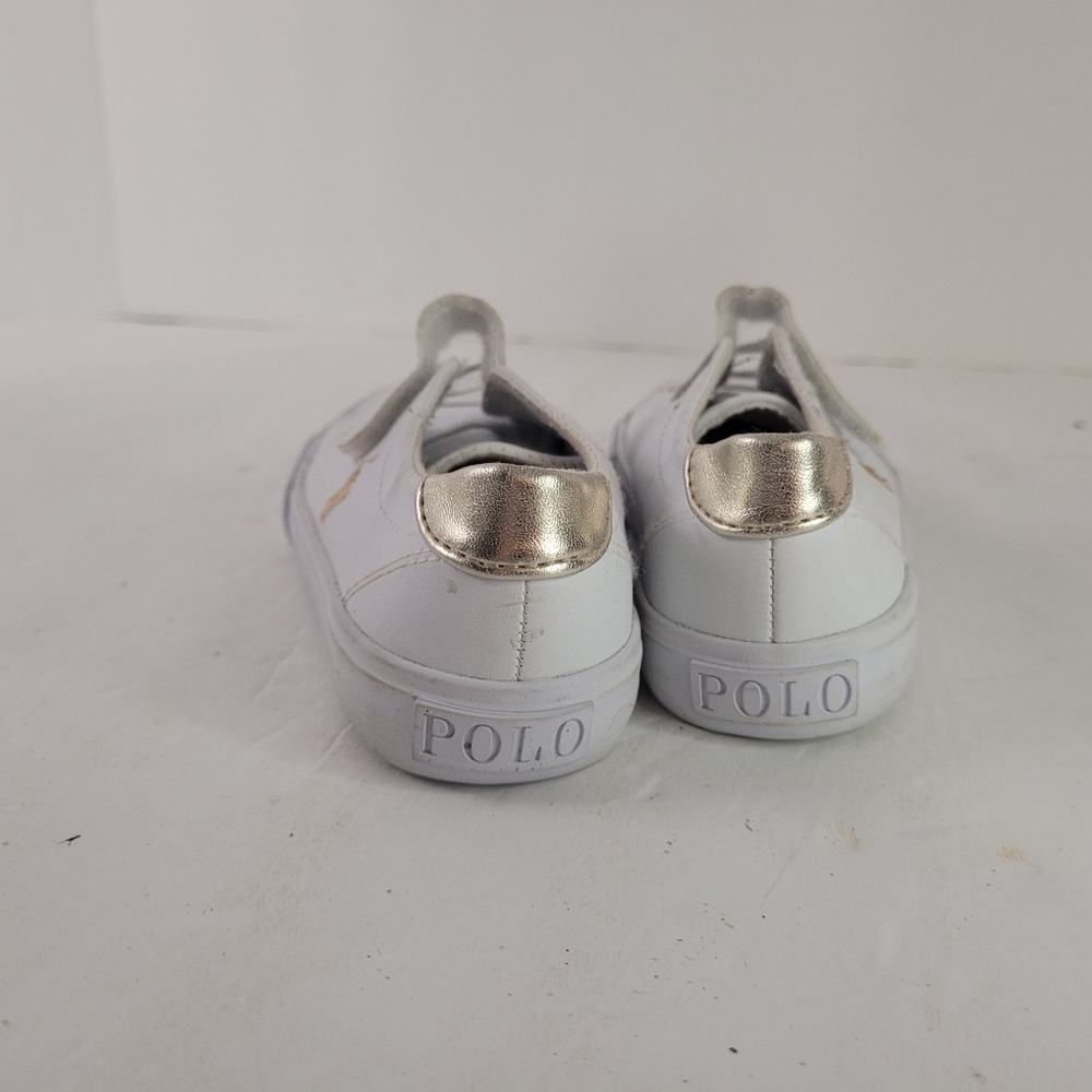 Polo by Ralph Lauren White Leather Kids Sneakers with Gold Accents - Picture 4 of 7